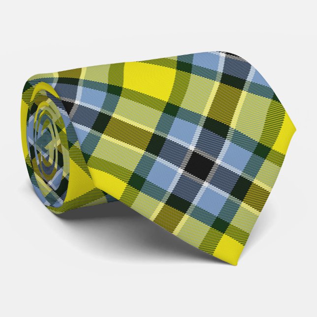 Corbata Patrón moderno azul y amarillo Tartán (Enrollado)
