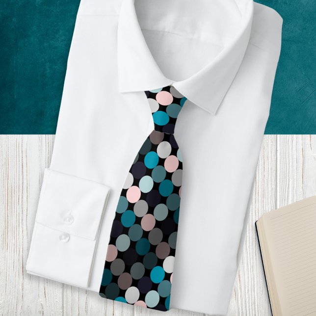 Corbata Patrón Moderno de Círculos Abstractos (A stylish and modern tie with dots design in teal, blue, gray and pink colors)