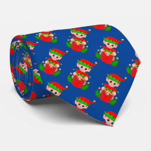 Corbata Patrón moderno de elfo de Navidad lindo en azul