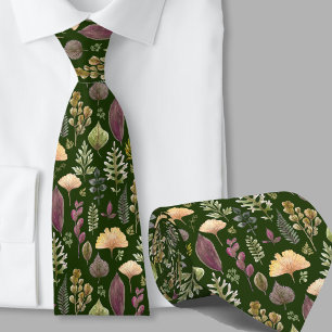 Corbata Patrón moderno de hojas de otoño verde bosque