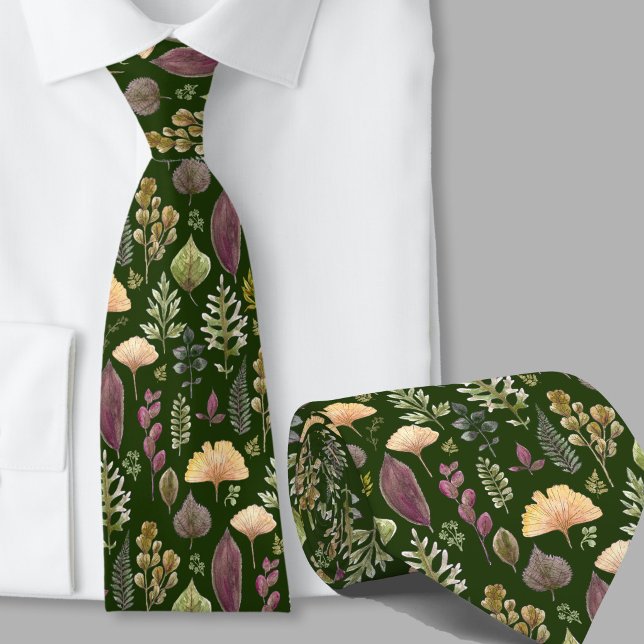 Corbata Patrón moderno de hojas de otoño verde bosque (Subido por el creador)