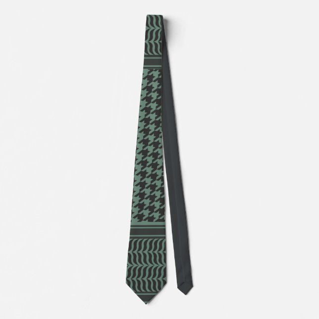 Corbata Patrón Moderno de Houndstooth Oliva Atenuado (Anverso)