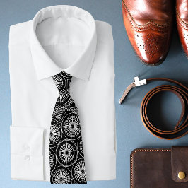 Corbata Patrón moderno de Mandala blanco y negro elegante