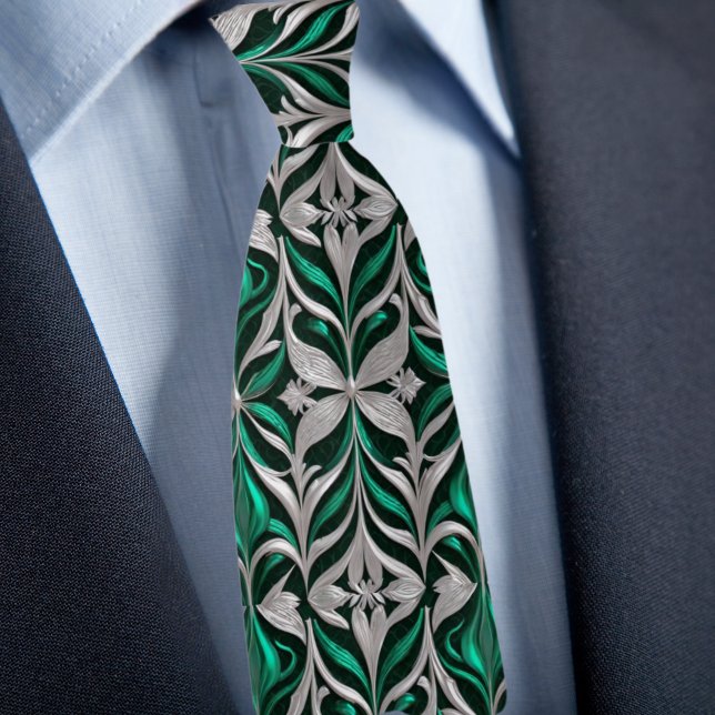 Corbata Patrón moderno de plata y esmeralda (Subido por el creador)