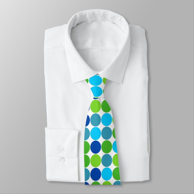 Corbata Patrón moderno de puntos de polka verde y azul (Atado)