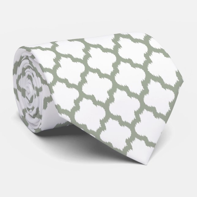 Corbata Patrón moderno de quatrefoil blanco y verde sabio (Enrollado)
