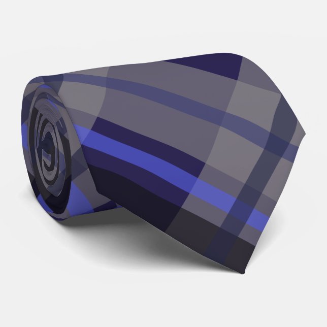 Corbata Patrón moderno de tartán azul gris negro (Enrollado)