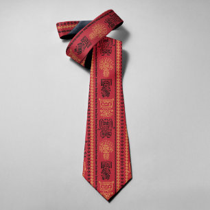 Corbata Patrón Nativo Rojo Cultura Étnica Tribu Boho