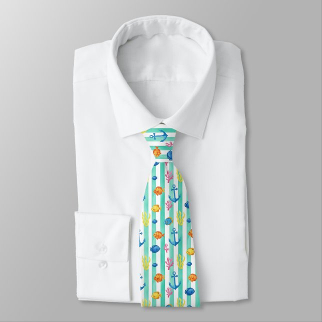 Corbata Patrón náutico acuarela retro (9) (Atado)