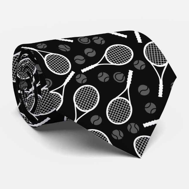 Corbata Patrón negro de raqueta de bolas de papá de tenis  (Enrollado)