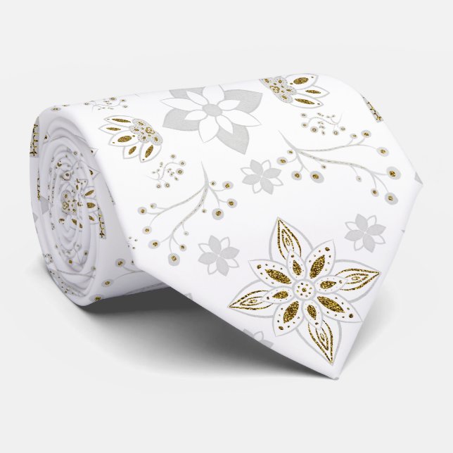 Corbata Patrón nórdico blanco y dorado (Enrollado)