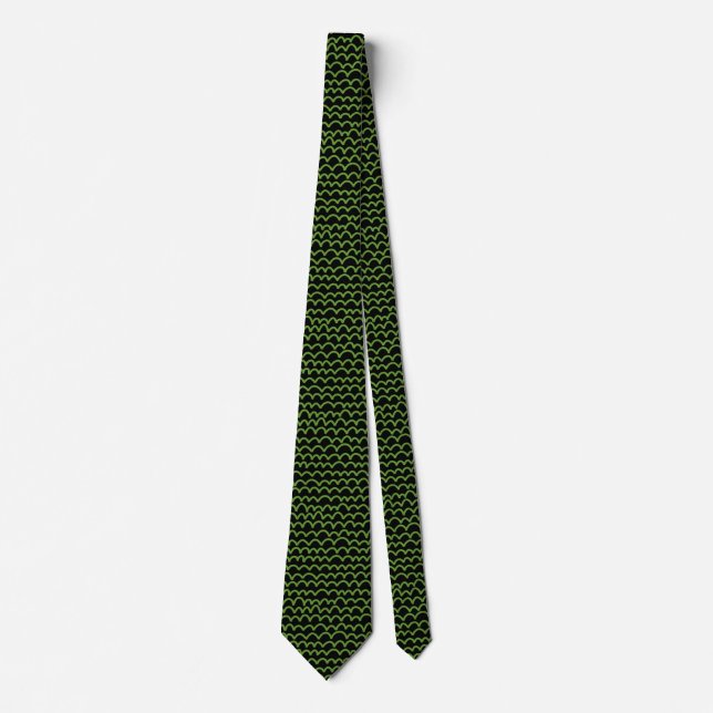 Corbata Patrón ondulado - Verde aguacate sobre negro (Anverso)