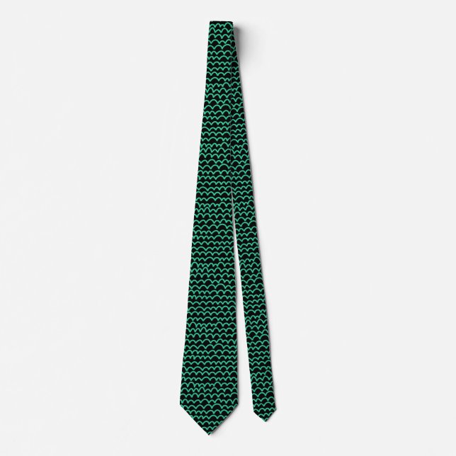 Corbata Patrón ondulado - Verde marino sobre negro (Anverso)