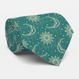 Corbata Patrón ornamental vintage de luna turquesa