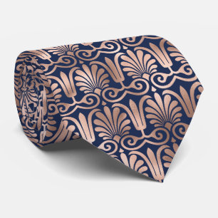 Corbata Patrón Ornato Deco Rosa Dorado Azul Marino