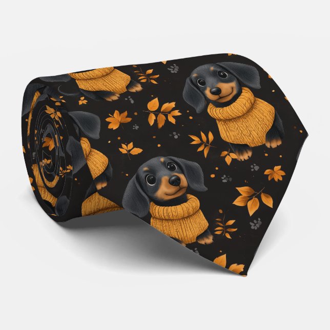 Corbata Patrón Otoñal de Dachshund Acogedor - Diseño para  (Enrollado)