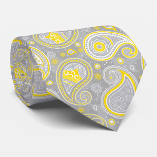 Corbata Patrón paisajístico gris y amarillo