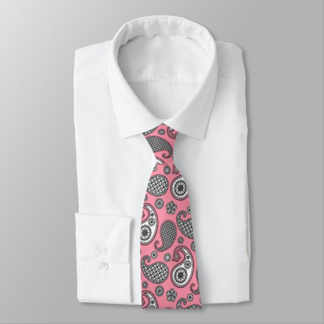Corbata Patrón paisley, tonos grises sobre rosa (Atado)