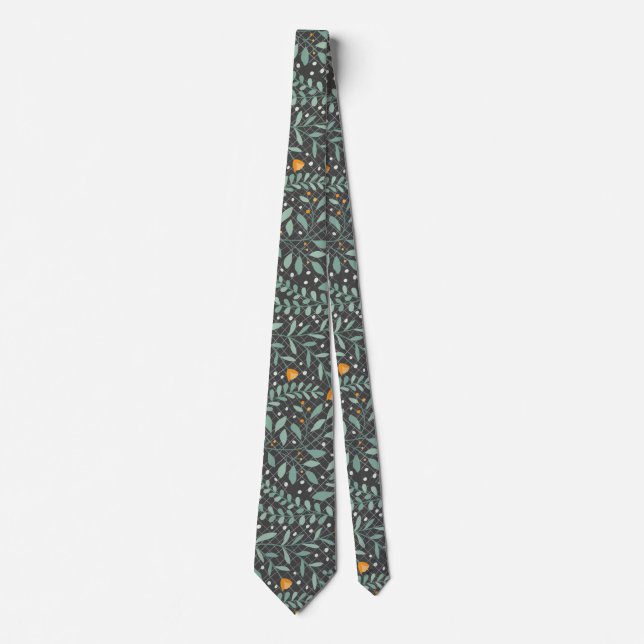 Corbata Patrón Planta de Flores Verdes.x4 Gris BG (Anverso)