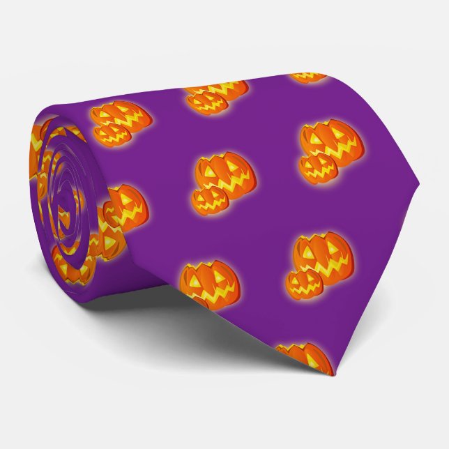Corbata Patrón púrpura de calabazas Naranja de Halloween (Enrollado)