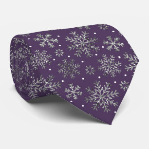 Corbata Patrón púrpura de copos de nieve de plata