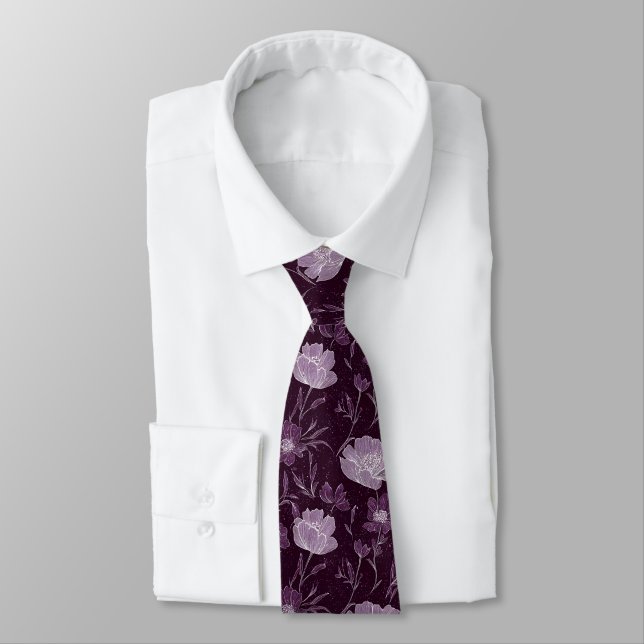 Corbata Patrón Purpurina morado floral (Atado)
