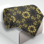 Corbata Patrón Purpurinoso de Damasco metálico de imitació<br><div class="desc">Elegante y elegante diseño de corbata de cuello con un falso patrón de damasco metálico dorado sobre un fondo purpurina negro.</div>