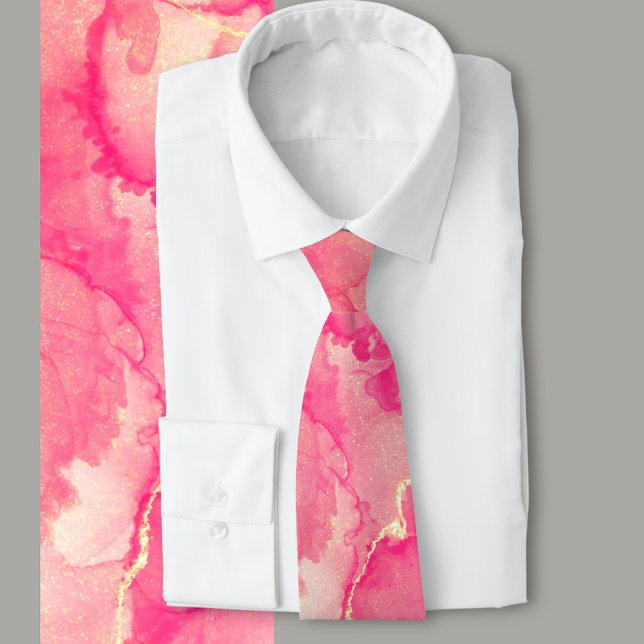 Corbata Patrón resumen de mármol rosa y dorado (Luxurious inky abstract pink with gold touches. Perfect for a garden wedding or pink and gold theme )