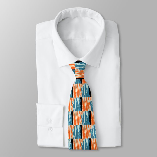 Corbata Patrón resumen naranja y azul (Atado)