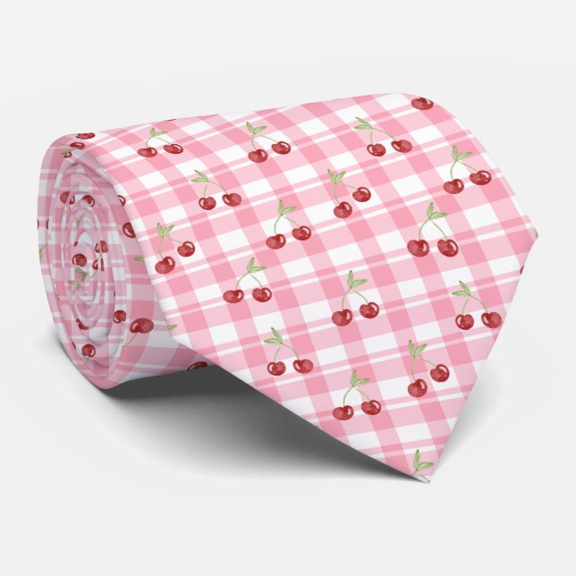 Corbata Patrón Retro de Cereza Roja Dulce (Enrollado)