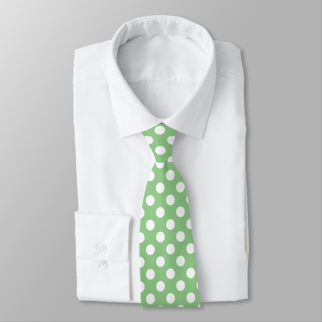 Corbata Patrón retro de polka blanco verde (Atado)