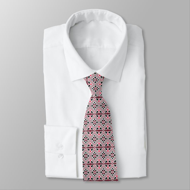 Corbata Patrón retro de punto cruzado rojo y negro (Atado)
