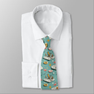 Corbata Patrón Retro de Verano junto a la Piscina de Flame