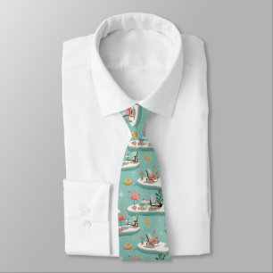 Corbata Patrón Retro de Verano junto a la Piscina de Flame