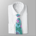 Corbata Patrón retro Groovy colorido de las flores de Boho<br><div class="desc">Esta elegante corbata de cuello presenta un audaz estilo bohemia floral de mandala en verde verde azulado,  azul acuático y violeta rosa.</div>