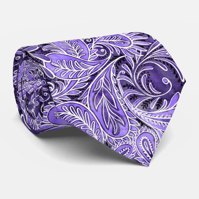 Corbata Patrón retro púrpura paisley (Enrollado)