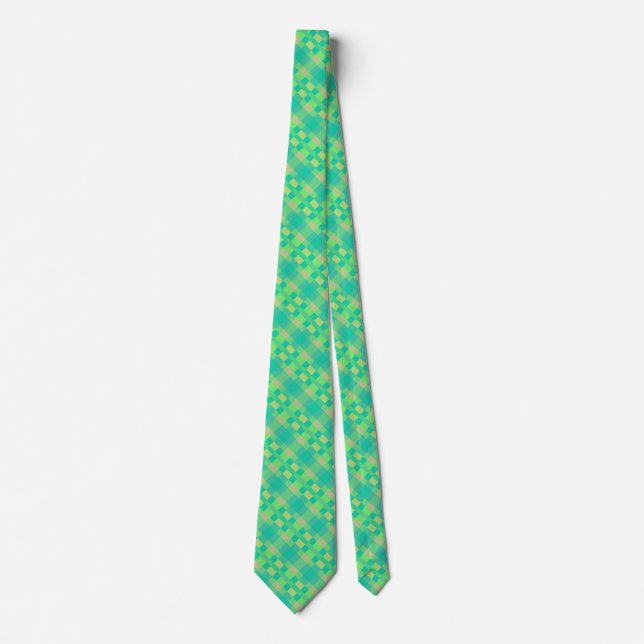 Corbata Patrón Retro Verde Amarillo Azul Rosa (Anverso)