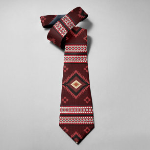 Corbata Patrón Rojo Indígena Americano Geometría Tribal