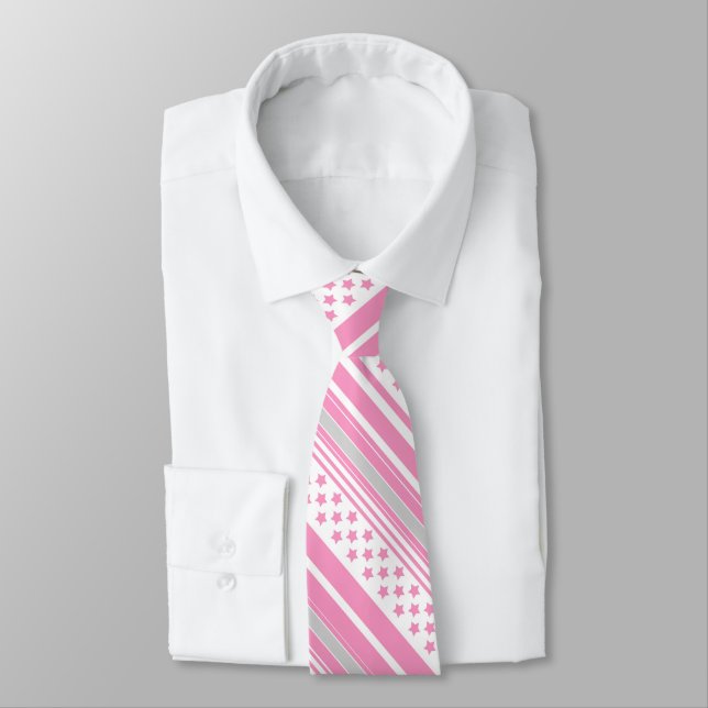 Corbata Patrón rosa rayado con estrellas (Atado)