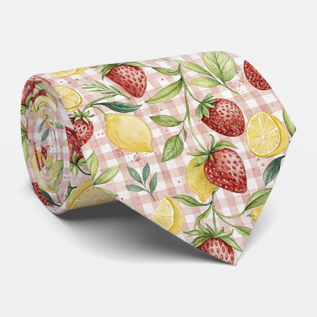 Corbata Patrón rústico de fresa y cítricos terroso (7) (Enrollado)