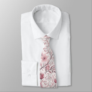Corbata Patrón Sakura de flores de cerezo rosa en blanco (