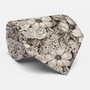 Corbata Patrón Sepia Floral Vintage