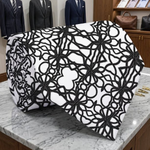 Corbata Patrón Simétrico Curvo de Negro sobre Blanco Sujet