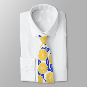 Corbata Patrón Simple de Rodajas de Limón Botánico Azul