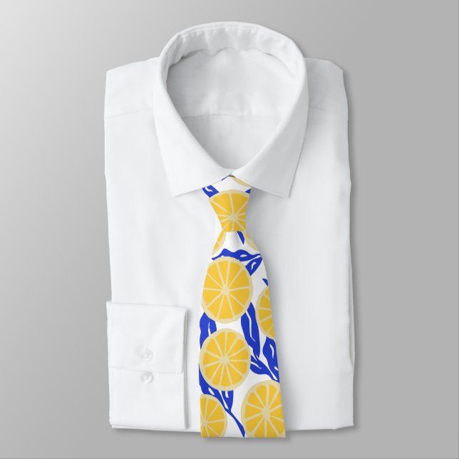 Corbata Patrón Simple de Rodajas de Limón Botánico Azul (Atado)