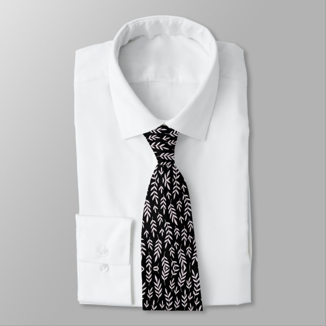 Corbata Patrón sin soldadura botánica Blanco y negro (Atado)
