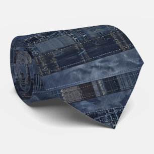 Corbata Patrón sin soldadura de mosaico índigo denim (2)