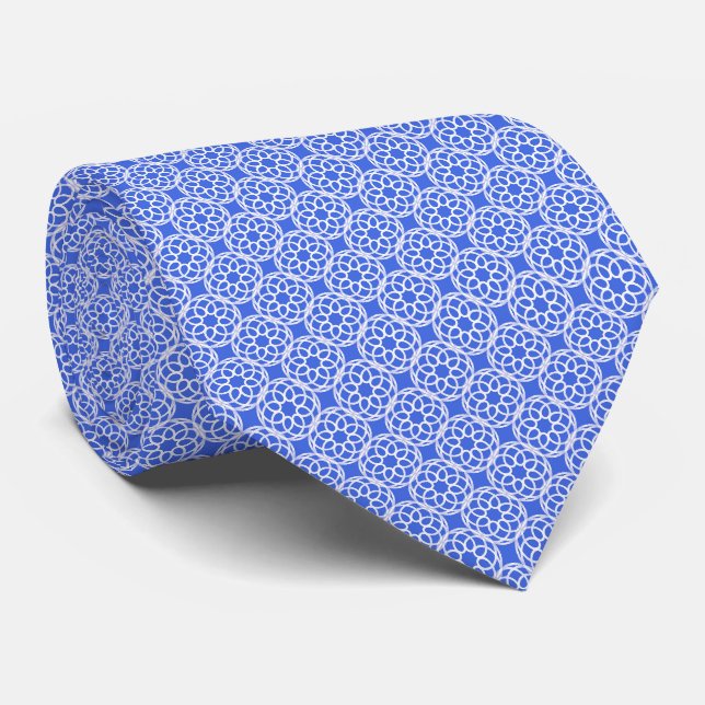 Corbata Patrón sin soldadura geométrica azul blanco (Enrollado)
