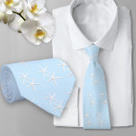 Corbata Patrón Starfish Azul pálido Playa Groom Agujero Cu<br><div class="desc">Corbata estelar azul pálido. La estrella de mar blanca hace un patrón sobre el color azul del bebé.</div>