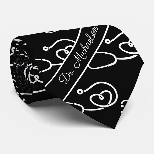 Corbata Patrón Stethoscope Médico Nombre Médica Médico (Enrollado)